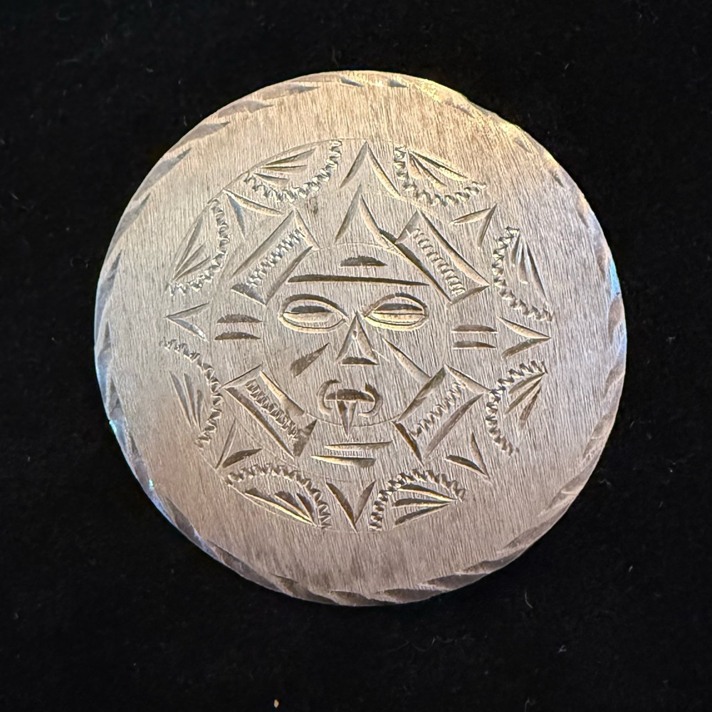 Sterling Silver Vintage Aztec Design Brooch Pendant